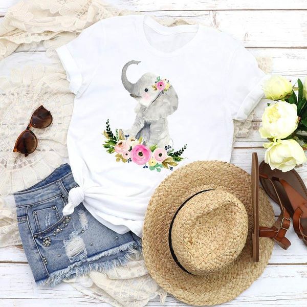 

women graphic cartoon flower animal fashion harajuku short sleeve print shirt tees clothing female t shirt womens t-shirt, White