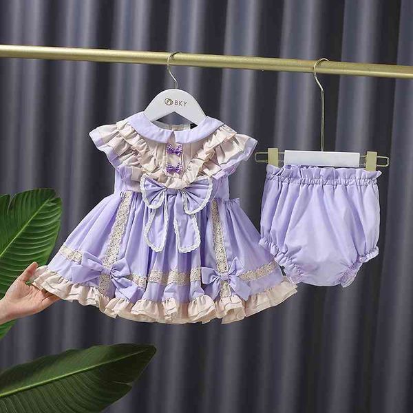 Spanisches Babykleid Kinder Prinzessin Lolita Kleider mit Hosen Kleinkind Geburtstag Party Kleidung Kleinkind Mädchen Big Bow Ballkleid 210615