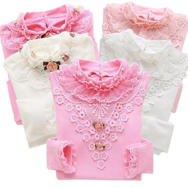 

shirts flower girls blouse fashion spring lace children cotton long sleeve kids girl school blusas clothes 3-12y, White;black