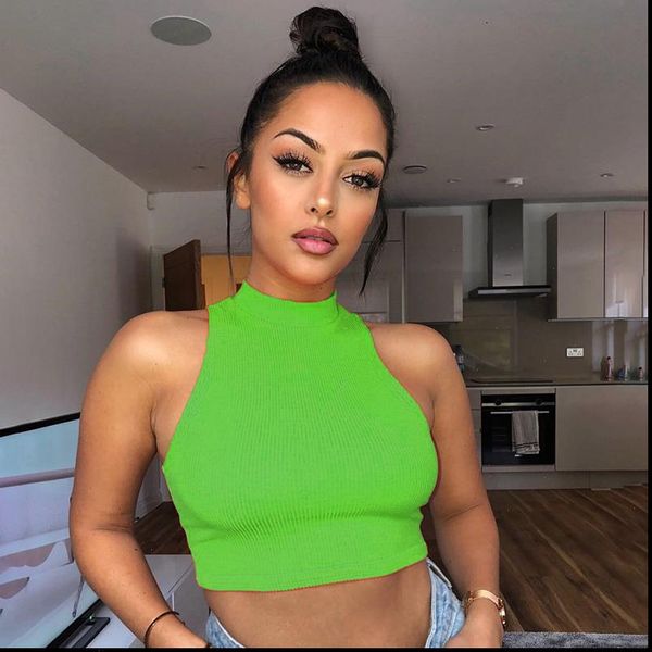 

ribbed knitted neon green crop women clothes 2021 fashion bodycon tank cropped vest festival summer neon, White