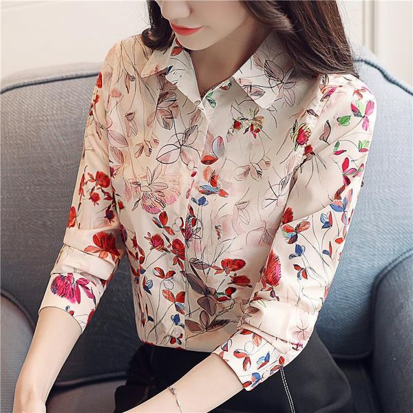 

korean fashion woman chiffon blouse shirts elegant women floral blouse shirt plus size women shirts womens and, White