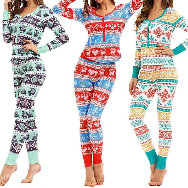 

christmas pajamas 2pcs autumn women floral print fits long sleeve pants xmas sleepwear holiday cloth set, Black;red