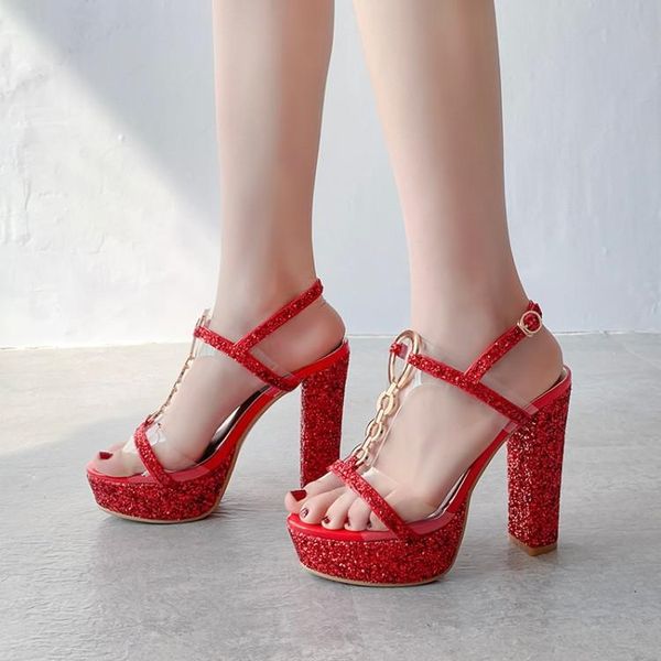 

sandals large size beige heeled fashion womens shoes 2021 bling big black luxury block summer high girls comfort