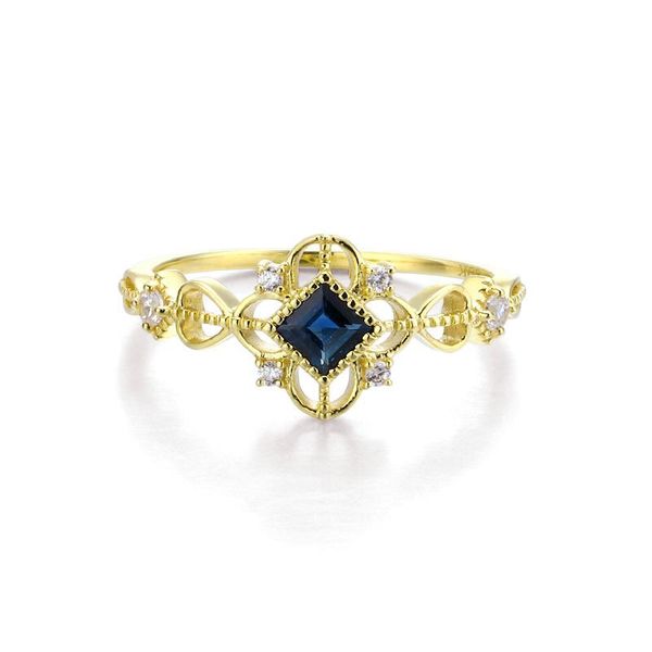 

cluster rings vintage baroque 9k real solid gold natural sapphire crystal bands for women female upscale gothic retro office jewelry, Golden;silver