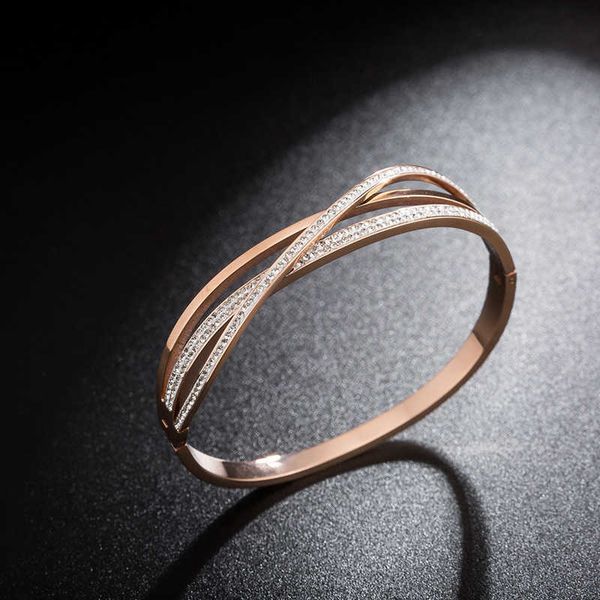 

aenine stainless steel mosaic cz crystal three-layer hollow cross bangles bracelets rose gold wedding bangle for women ab19090 q0717, Black