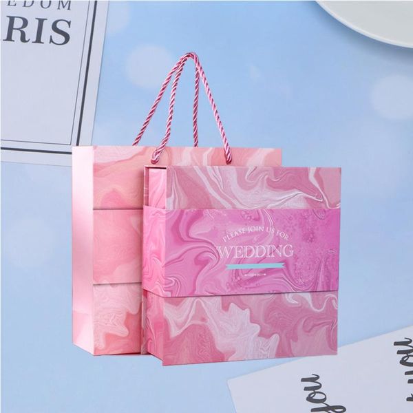 

2 sets marble grain candy boxes candy cover cases goody storage box gift packing box for wedding festival (2pcs bag + 2pcs box,
