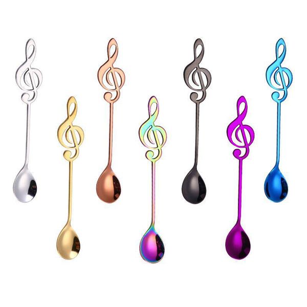 

spoons 50pcs/lot music note coffee tea spoon stainless steel silver gold rose charm mini honey cupping