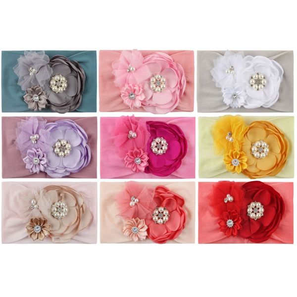 

diy flower baby headband with pearl baby girl princess kids headband baby designer head band designer headbands hair accessories 329 u2, Slivery;white
