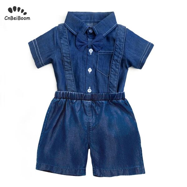 

clothing sets baby boy denim gentleman clothes set summer suit for toddler cowboy shirt romper with bow tie overalls shorts boys, White