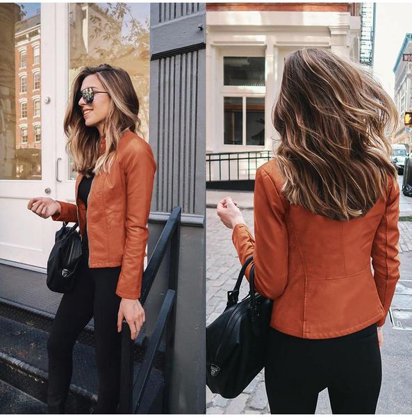 

women's jackets autumn jacket women coat pu leather fashion short thin female outwear 2021, Black;brown