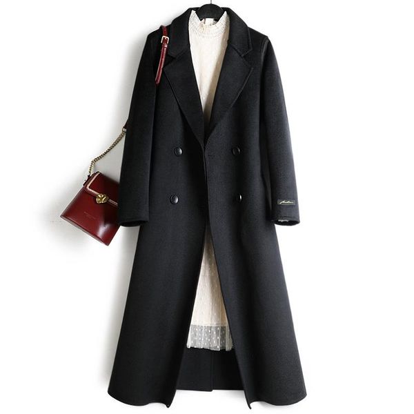 

women's wool & blends women double breasted and jackets 2021 autumn winter 90% slim ladies coats korean long coat outwear black