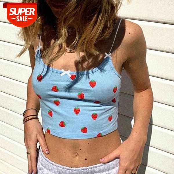

wannathis o-neck strawberry print camisole sleeveless skinny elastics fashion summer tank women ced pattern print #6u5q, White