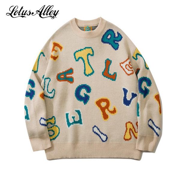 

men's sweaters streetwear oversized knitted jumper men sweater fashion letter print casual pullover knitwear autumn winter knit coats, White;black