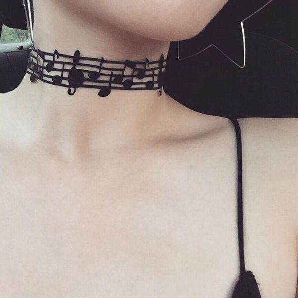 

chokers music note choker adjustable fashion lace collar gothic necklace for women jewelry birthday party gift, Golden;silver