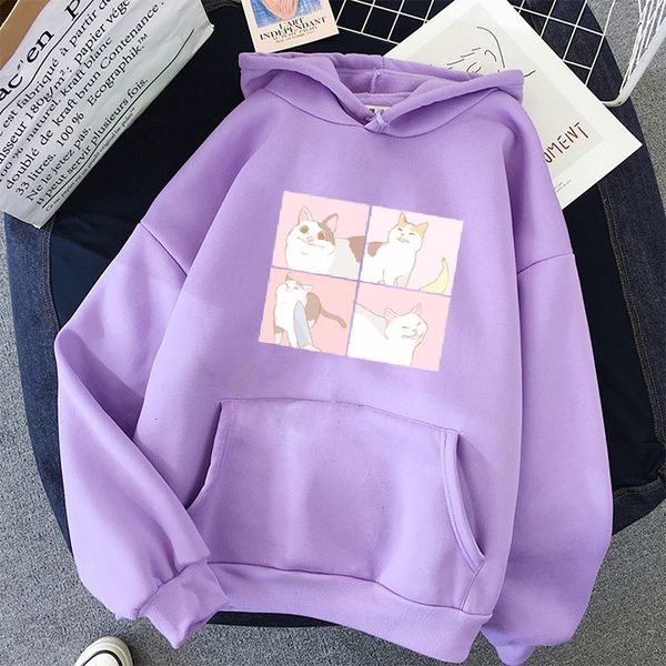 

2021 new oversized cute cat print hoodies pullover harajuku sweatshirt kawaii hoody itself women's clothes pink style cnyi, Black