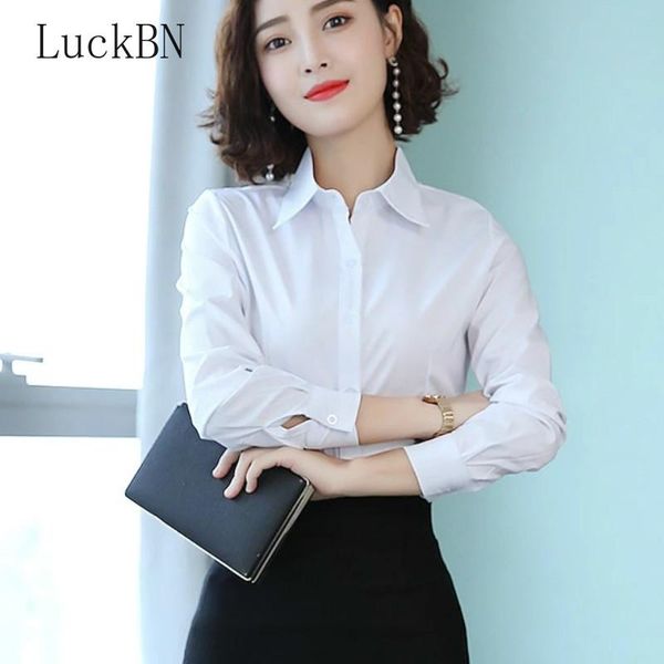 

women's blouses & shirts elegant women chiffon office spring long sleeve lapel slim blue work fashion casual ladies plus size, White