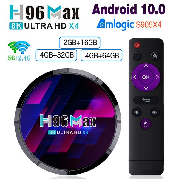 H96 Max X4 Android 10.0 TV Box Amlogic S905X4 4GB 64GB 4G32G HD Smart TVBOX Lettore multimediale HDR 4K 2.4G/5G/AC Wifi 1000M