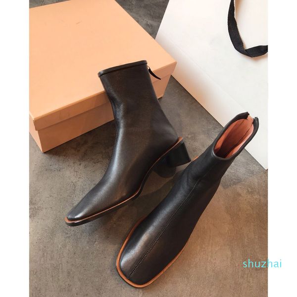

new 2019 acn studios square toes super soft ladies designer lambskin women's simple basic boots, Black