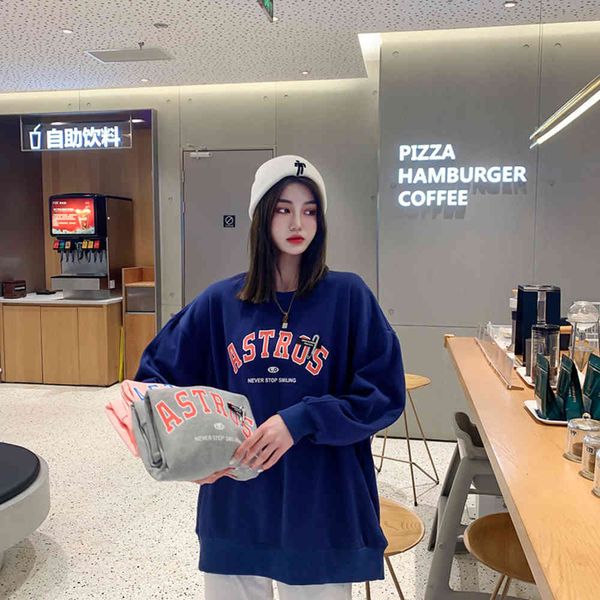 

autumn spring and round neck cartoon letter printed sweater women's version, Black