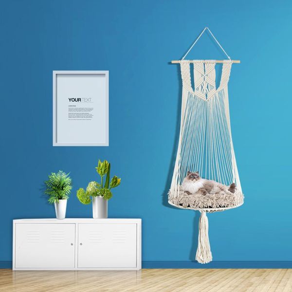 

cat beds & furniture hand-woven hanging basket cotton pet nest dog hammock thread toy swing bohemian wall macrame bed accessories
