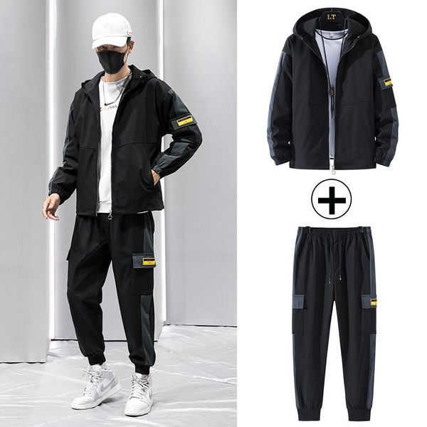 

2021 new hip hop suit hooded loose jacket+joggers male set track suits sweatsuit man tracksuit mens set mens sportswear suits, Gray