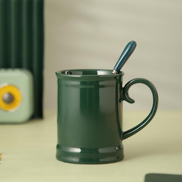 

creative color mug with spoon ceramic large capacity coffee cup solid drinking cup light luxury chinese style