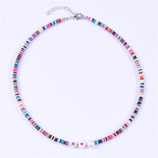 

chokers fashion initial letter custom soft clay beads necklace for women boho pearl choker beach femme handmade jewelry 2021 bijouterie, Golden;silver