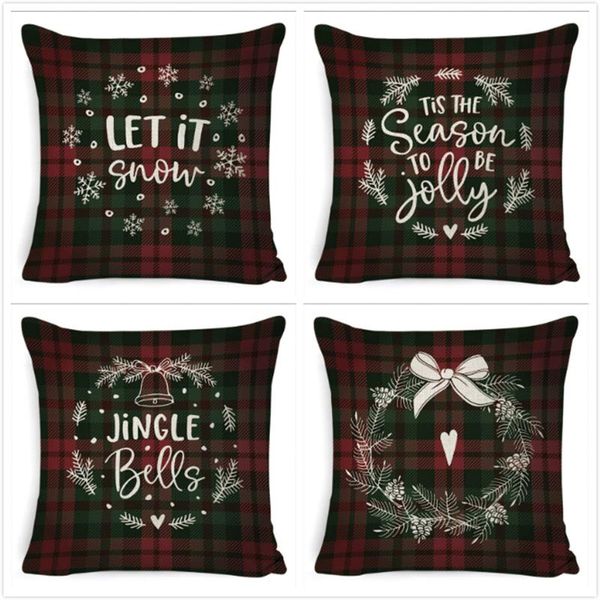 

cushion/decorative pillow red plaid christmas cushion cover xmas decor pillowcase classic throw case printed deer tree home decorative
