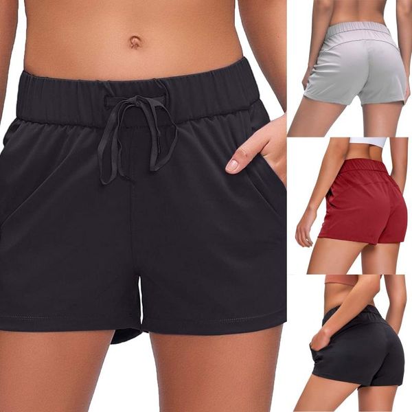

yoga outfit women running shorts elastic waist pocket tight short fitness woman sports pink gym workout with
