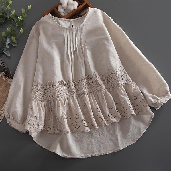 

mori girl small fresh lace exquisite embroidery shirt women loose o-neck short solid color doll shirt, White