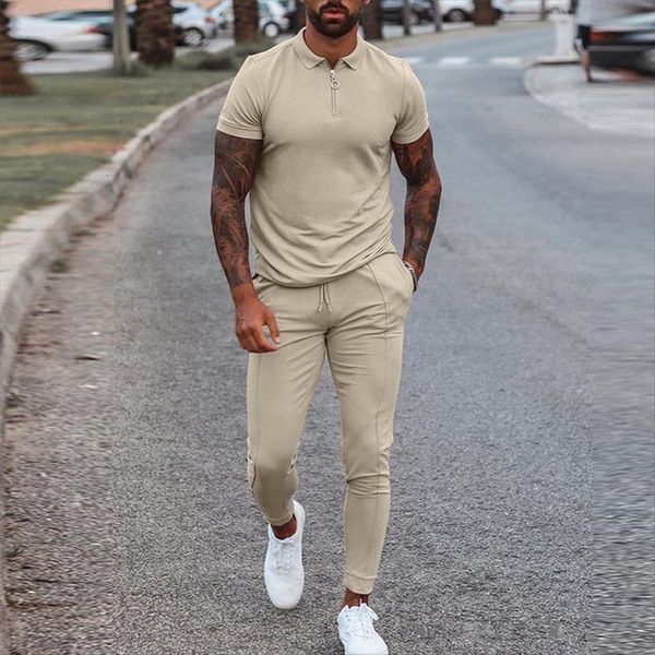 

summer streetwear fashion 2 men tracksuit piece set short sleeve and drawstring pants suits mens clothes casual outfit, Gray