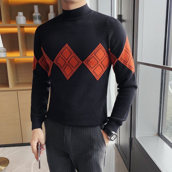 

Korean 2021 New Winter Casual Sweater Male Clothes Long Sleeve Fashion Streetwear Fine Knit Pullovers Pull Homme 3xl- LUWG, White;black