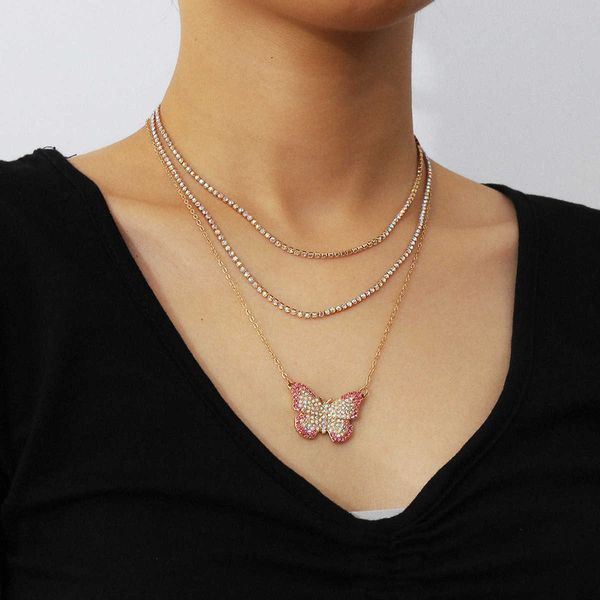 

jewelry simple claw chain diamond female personality fashion micro inlaid contrast butterfly necklace, Silver