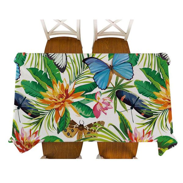 

table cloth tropical plant style waterproof tablecloth green palm leaf banana colorful flowers home decoration coffee