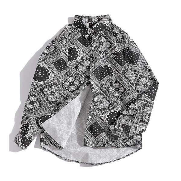 

men's casual shirts paisley bandana shirt cotton west cashew men 2021 fashion streetwear camisa hip hop man, White;black