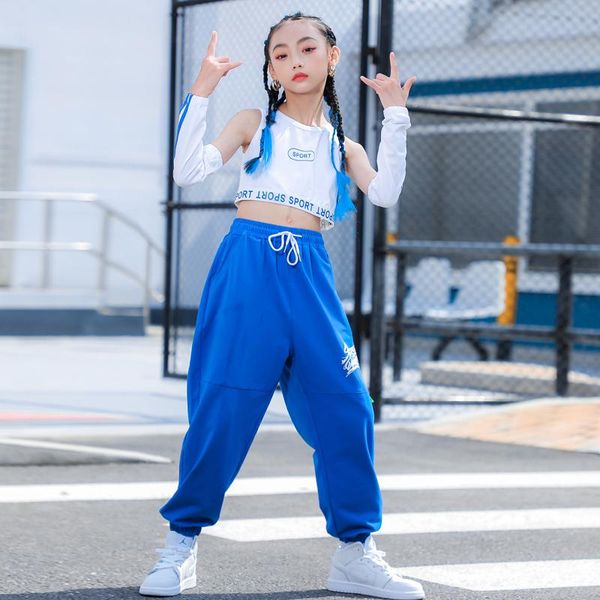 

stage wear kids fashion for girls jazz dance costume blue hip hop pants ballroom modern dancing clothes hip-hop street bl6715, Black;red