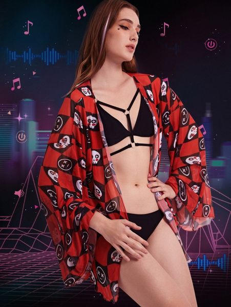 

romwe skull graphic kimono 21nx#, White;black