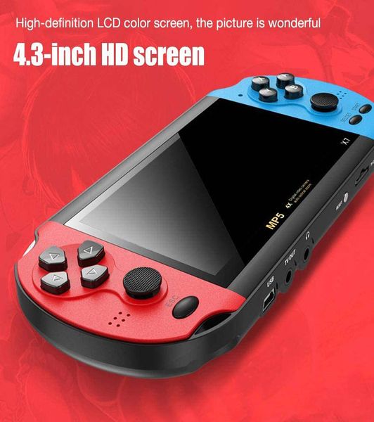 DHL Freeshipping X7 Handheld Jogo Console Player 4.3 polegadas LCD Display 8GB Double-Rocker 6000 Classic Jogo Retro Mini Pocket MP5 Video Game