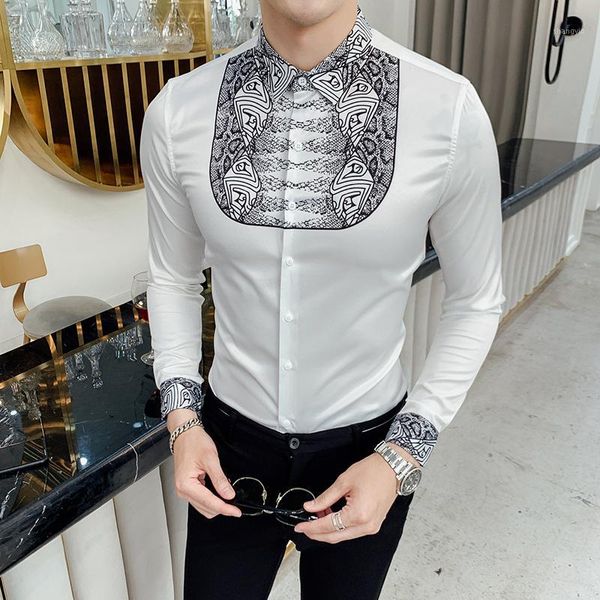 

2020 new style casual men's shirt fashion long sleeve shirts mens wedding party shirt fashion design, White;black