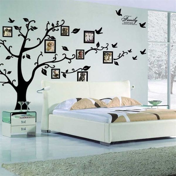 Grande 250 * 180 cm / 99 * 71 pollici Nero 3D Fai da te Albero Po PVC Stickers murali / Adesivo Famiglia Adesivi murali Arte murale Home Decor 220118