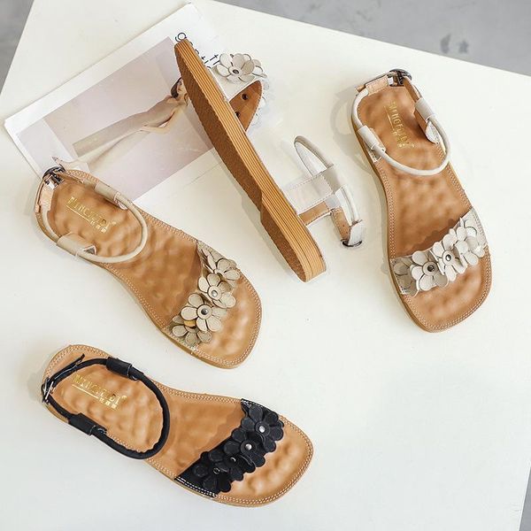 

sandals straps comfort shoes for women all-match summer heels anti-skid suit female beige large size lace up flat girls clear bl, Black