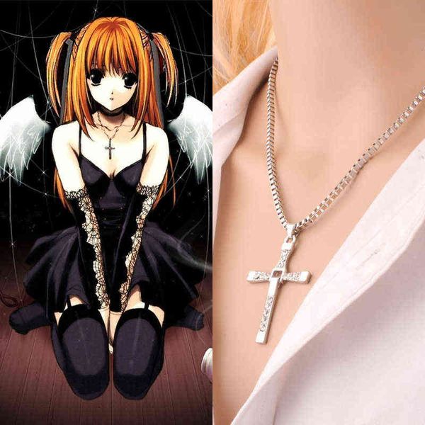 Death Note Misa Cosplay collana di gioielli classici strass ciondolo nastro croce collane G1206