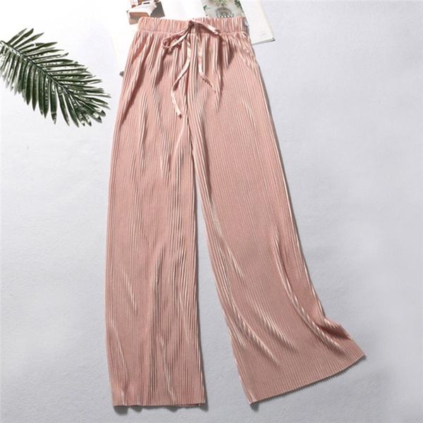 

women's pants & capris summer wide leg for female casual elastic high waist fashion loose long comfortable pleated pant trousers, Black;white