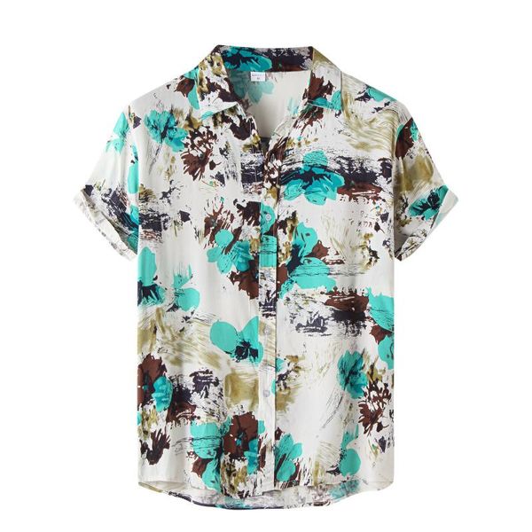 

men's casual shirts regular-fit short-sleeve print shirt 2021 summer fashion flower hawaiian camisa masculina streetwear, White;black
