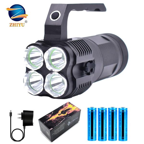 

zhiyu high power 4 l2 led ultra bright dc rechargeable torch lamp 18650 battery 5 modes camping working lantern new