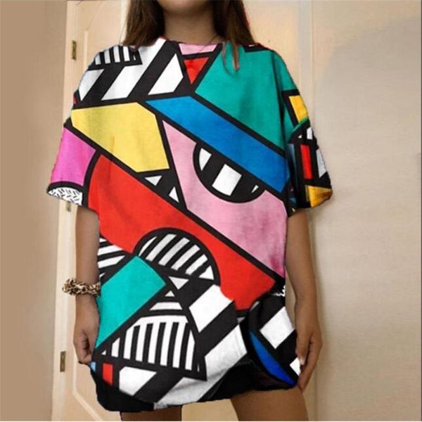 

women's t-shirt 2021fashion women/girl polyester o-neck abstract catoon digital print short sleeve harajuku hip hop casual loose tee, White