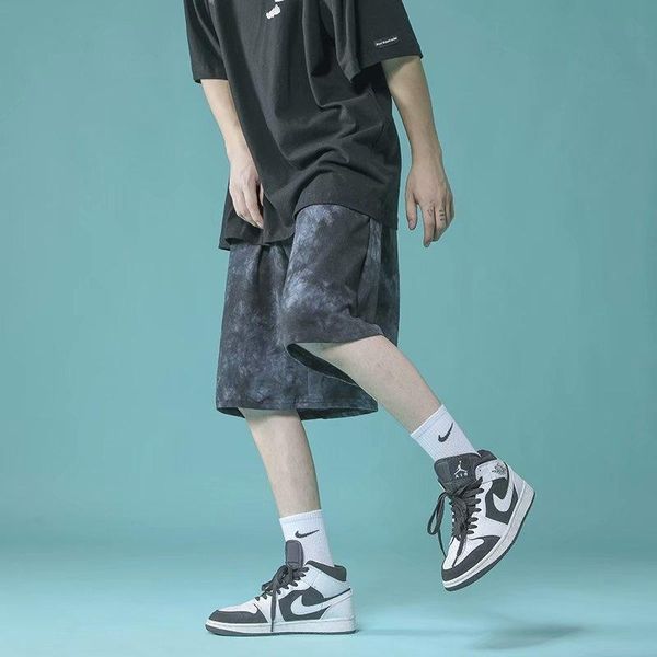 

men's shorts summer tie-dye fashion retro casual men streetwear loose hip-hop straight mens beach m-3xl, White;black