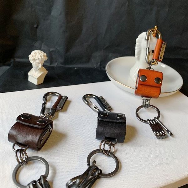 

keychains creative dice collection pack handmade vintage cowhide for men and women keychain leather box multi hook large key ring jewelry, Silver
