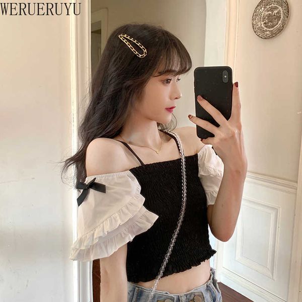 

werueruyu women one shoulder t-shirt lady short sleeve slim summer oblique collar solid color shirt 210608, White