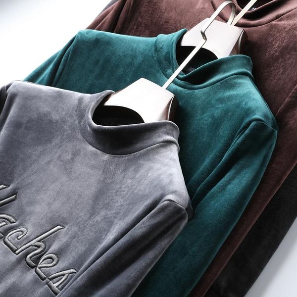 

men's t-shirts winter thickening warm velvet double-sided long-sleeved t-shirt half-collar jacket, hooded sweater men, White;black